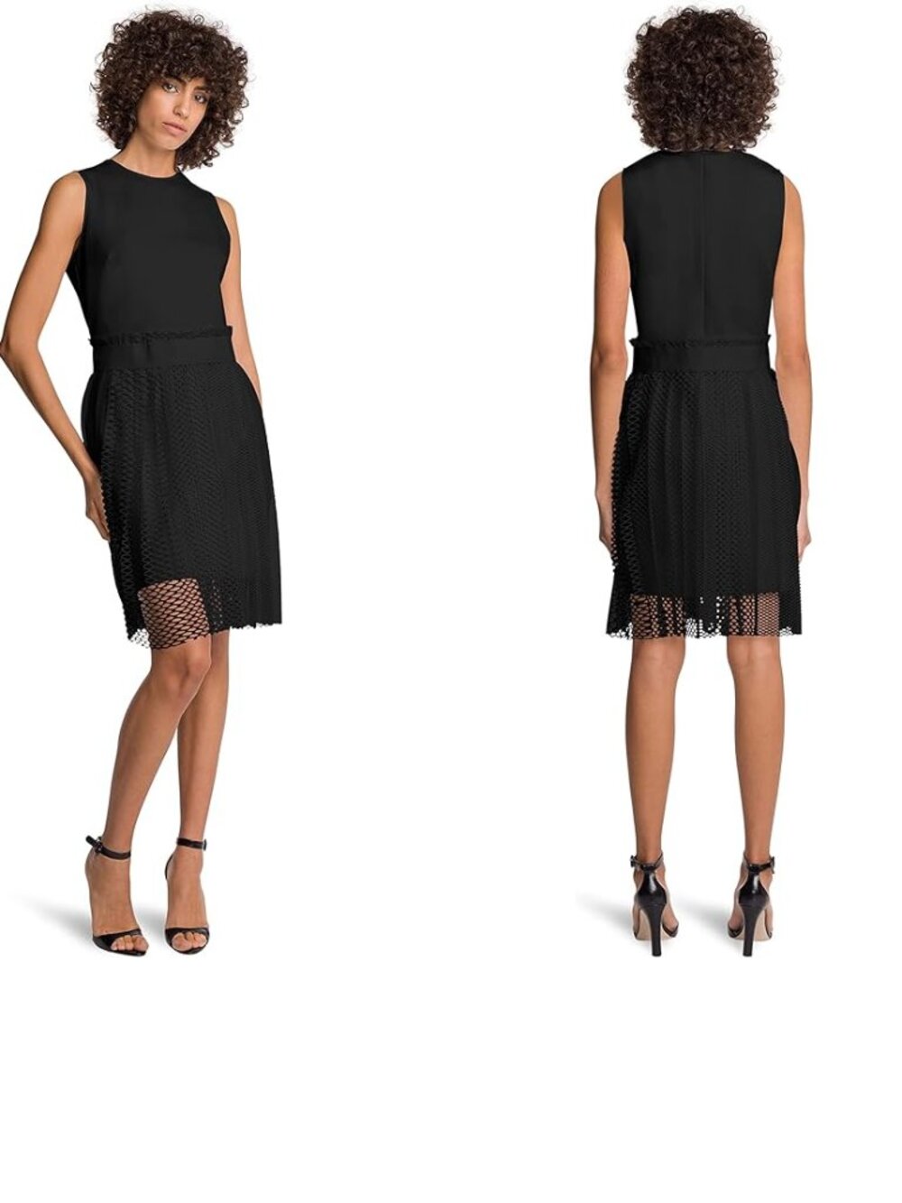 $440 Wolford Fading Net Dress Black Stretch Scuba Jersey Sleeveless Knee Length